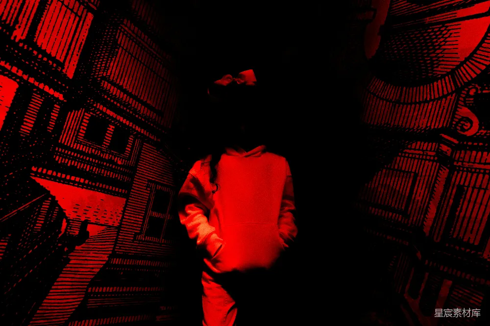 高清摄影 女孩 红色 神秘 街头风格 夜景 红色调下的神秘女孩
