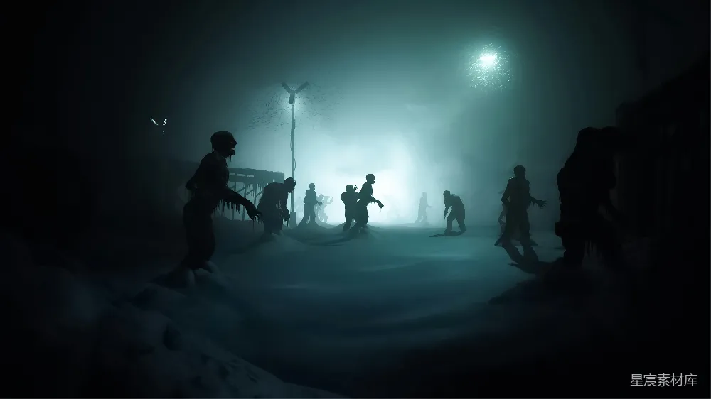 高清摄影 恐怖 雪地 僵尸 夜晚 恐怖氛围 阴森雪地中的僵尸群