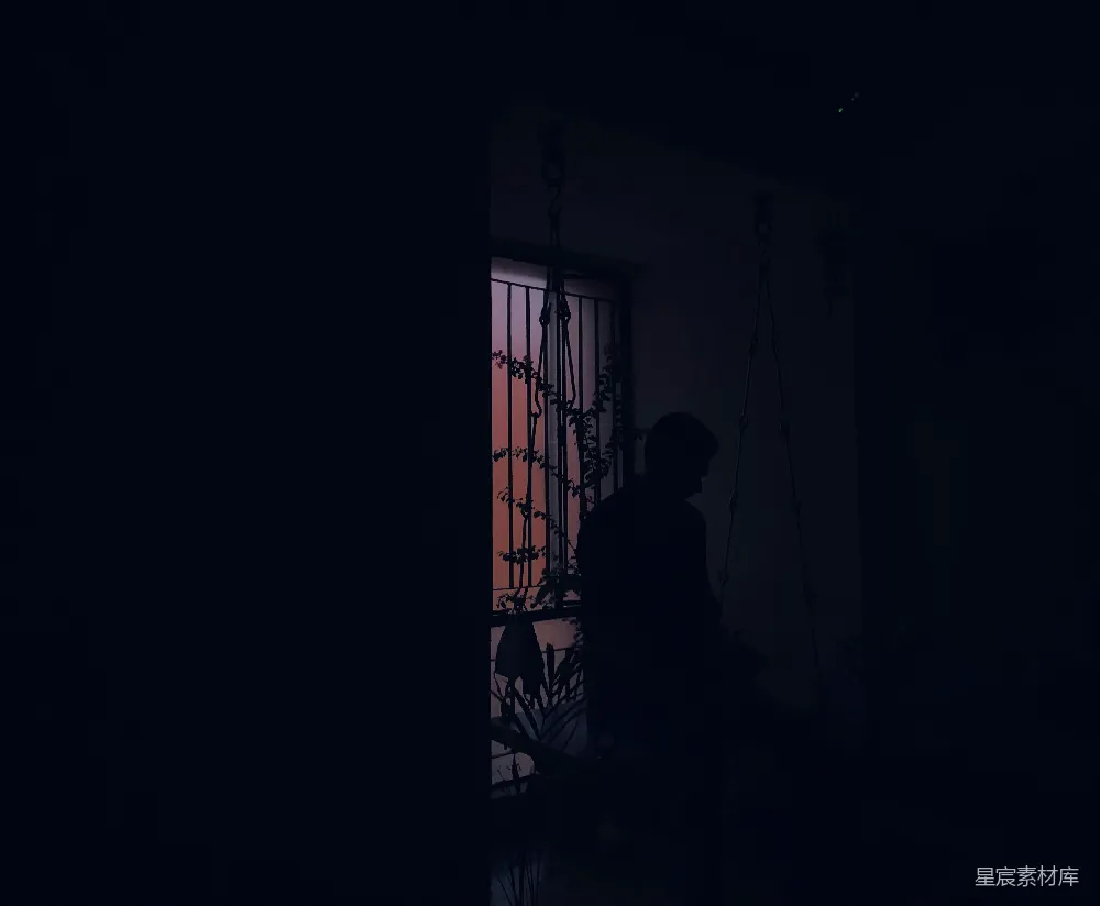 高清摄影 剪影 夜晚 孤独 窗景 静谧 窗边的剪影