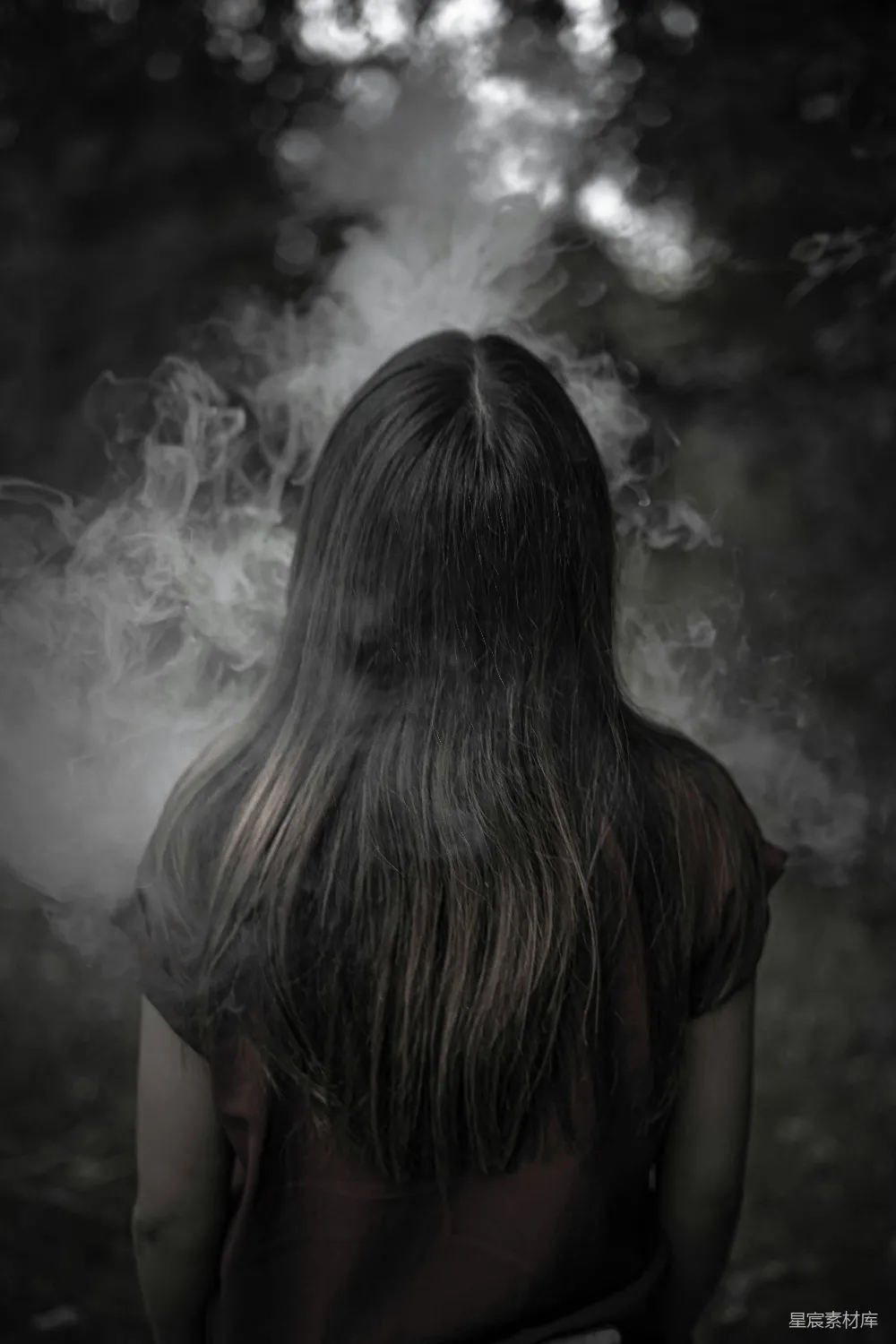 高清摄影 烟雾 背影 黑白 神秘 自然 烟雾中的背影