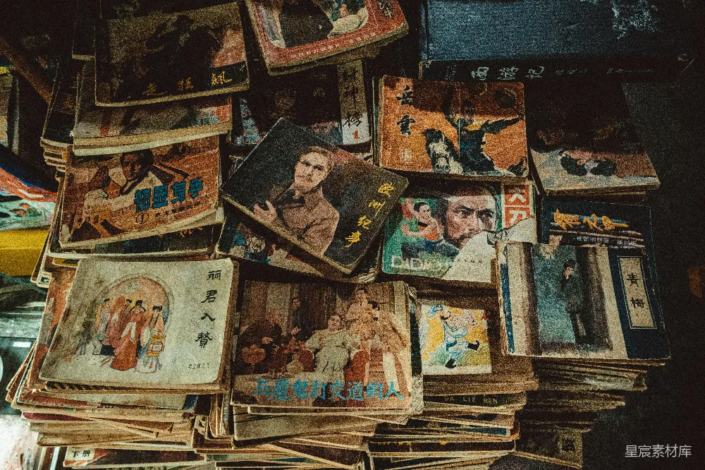 高清摄影 复古书籍 旧书摊 怀旧 文化 历史 旧书摊上的复古书籍