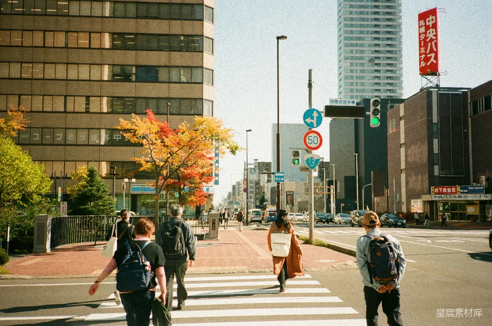 高清摄影 城市 秋天 人行道 阳光 都市 秋日阳光下的城市街景