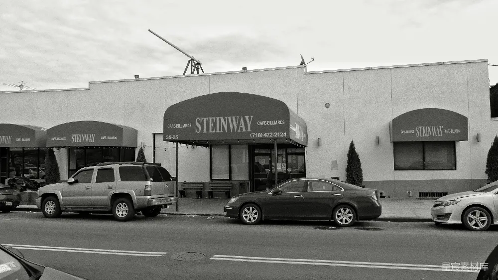 高清摄影 黑白色调 咖啡馆 城市街道 建筑 复古 黑白色调的Steinway咖啡馆