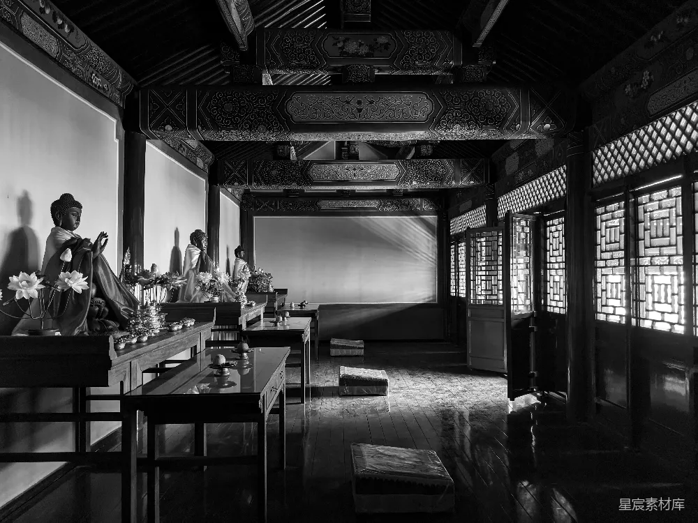 高清摄影 古建筑 禅意 光影 寺庙 宁静 古刹静谧：光影中的佛堂