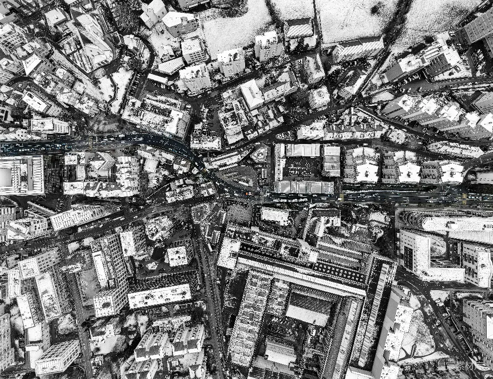 高清摄影 航拍 城市 雪景 黑白 现代 雪后城市航拍