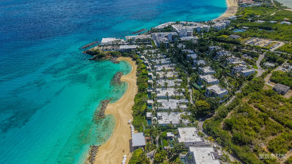 高清摄影 海滩 空中拍摄 度假村 热带风情 度假 热带度假胜地的空中俯瞰