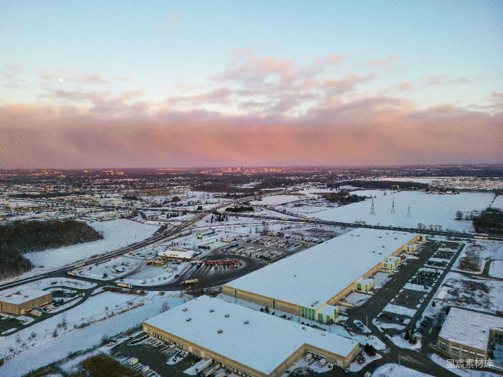 高清摄影 工业区 航拍 冬日 黄昏 雪景 冬日黄昏工业区航拍