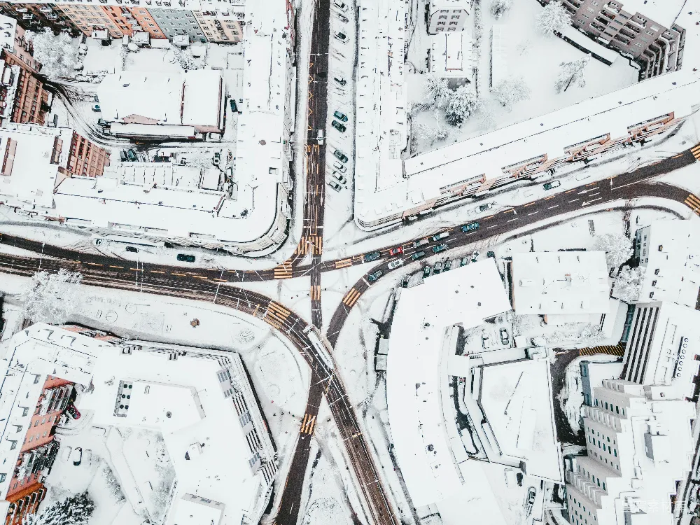 高清摄影 城市 雪景 航拍 冬季 交通 雪后城市航拍