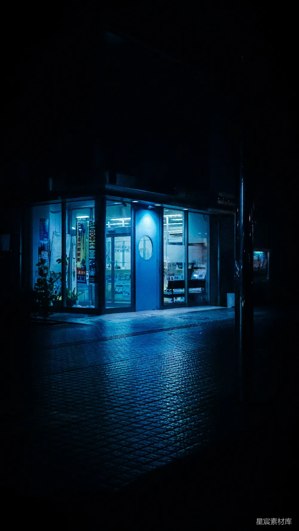 高清摄影 夜景 书店 蓝色调 城市氛围 静谧 夜幕下的蓝调书店