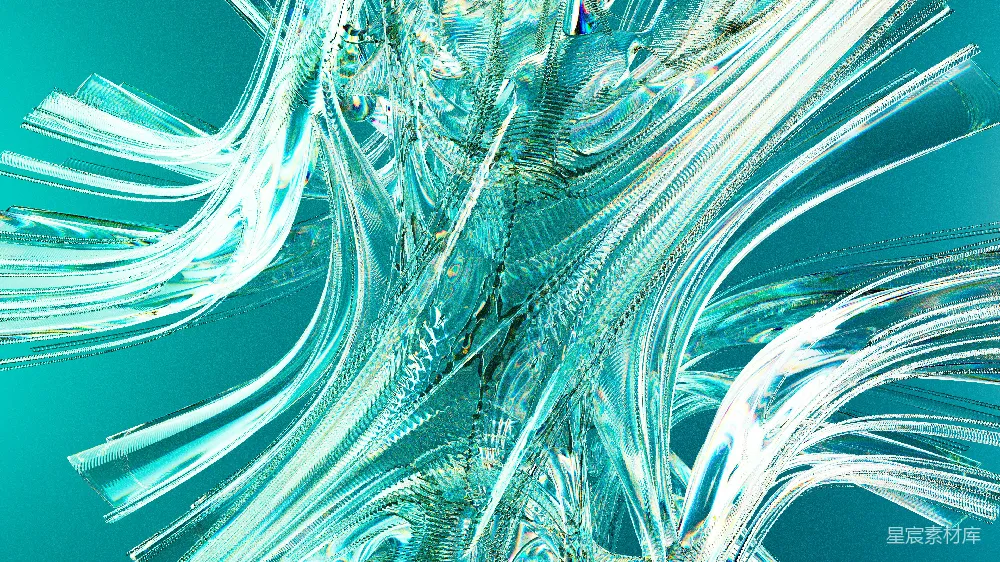 这张图片展示了一种透明的晶体结构，呈现出梦幻般的蓝色调。晶体的线条流畅，仿佛在空中舞动，给人一种神秘而纯净的感觉。这种图像适合用于艺术作品、抽象背景或自然主题的创作。