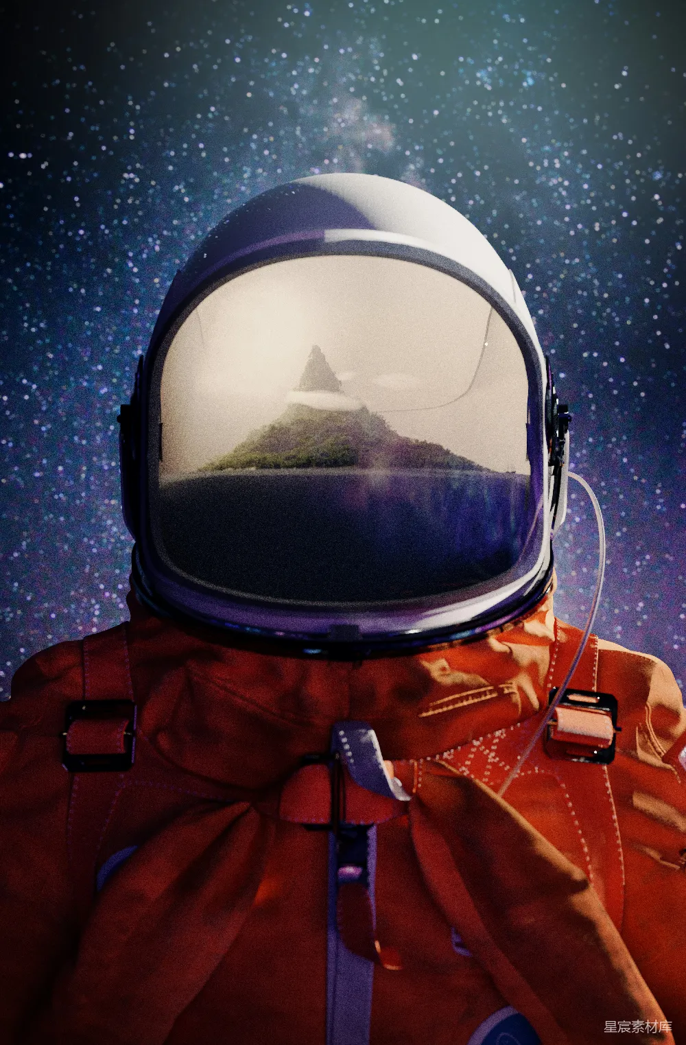 高清摄影 宇航员 山景 星空 未来感 创意 宇航员视角下的山景