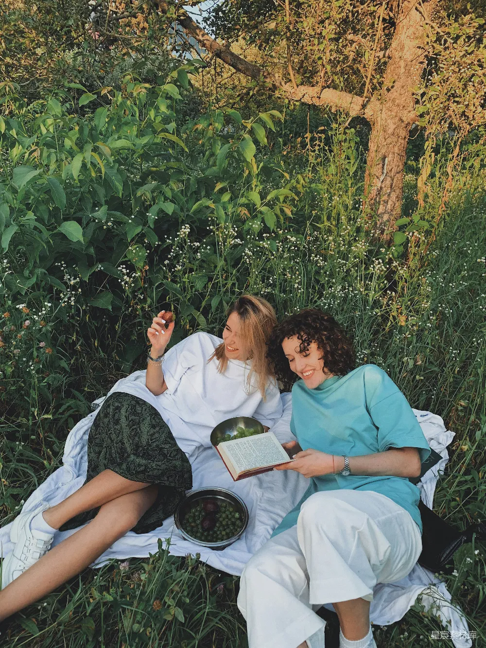 高清摄影 野餐 姐妹 自然 户外 休闲 夏日野餐的姐妹时光