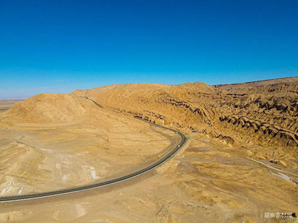 高清摄影 沙漠 公路 自然景观 航拍 风景 沙漠中的蜿蜒公路