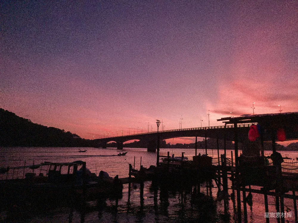 高清摄影 夕阳 码头 桥梁 宁静 自然 夕阳下的码头与桥梁