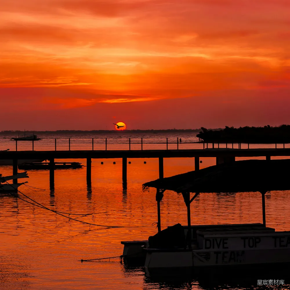 高清摄影 日落 码头 宁静 自然 风景 夕阳下的码头