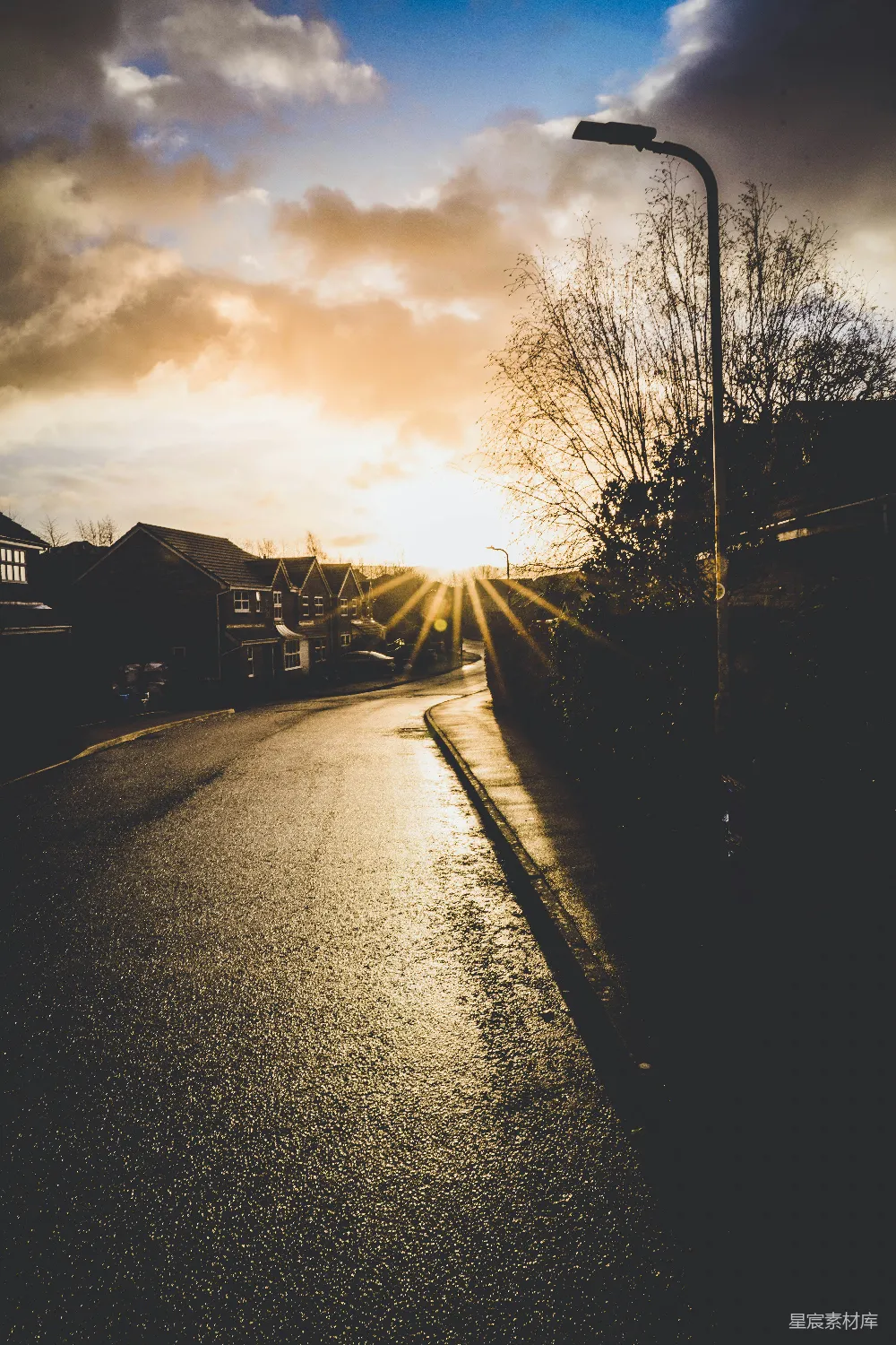 高清摄影 夕阳 街道 宁静 自然美景 城市 夕阳下的宁静街道