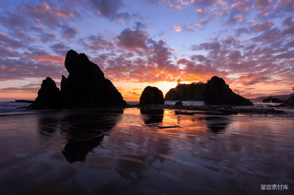 高清摄影 海滩 日落 岩石 自然美景 宁静 日落时分的海滩与岩石