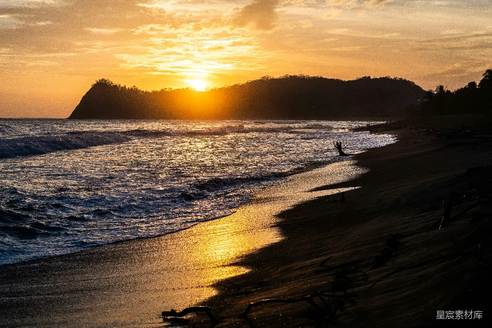 高清摄影 日落 海滩 宁静 自然 夕阳 日落海滩的宁静时光