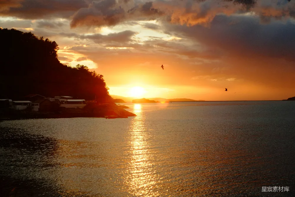 高清摄影 夕阳 海湾 宁静 自然 风景 夕阳下的宁静海湾