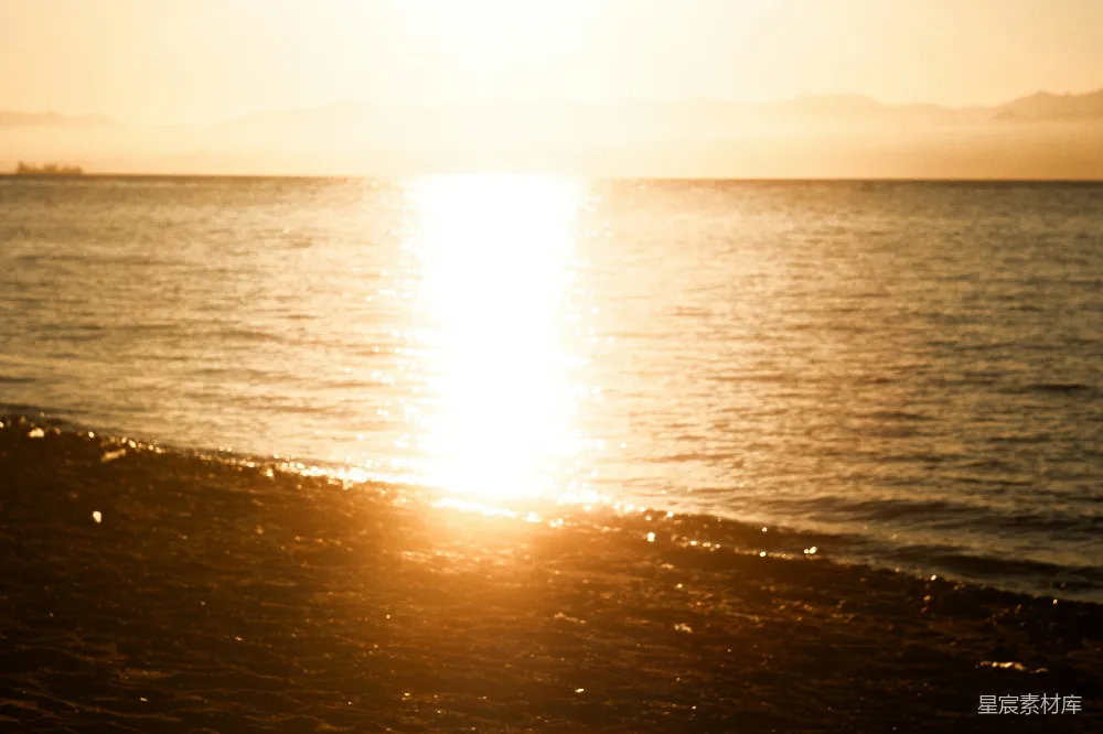 高清摄影 夕阳 海滩 自然风光 宁静 日落 金色夕阳下的海岸