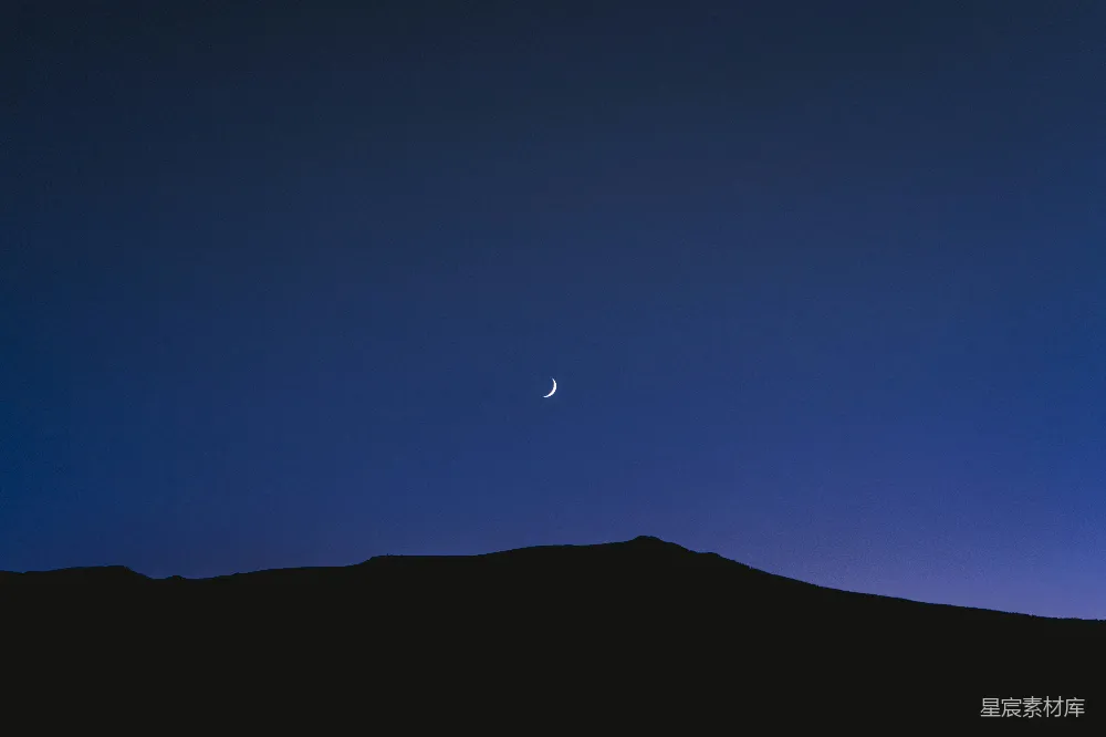 高清摄影 夜景 月亮 山地 宁静 自然 新月与地平线