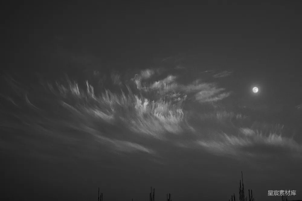 高清摄影 夜景 月亮 云层 黑白 自然 夜空中的月光与流云