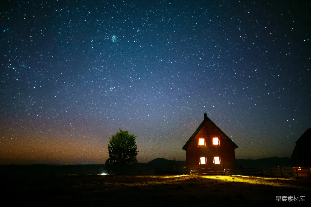 高清摄影 星空 小屋 宁静 乡村 自然 星空下的小屋