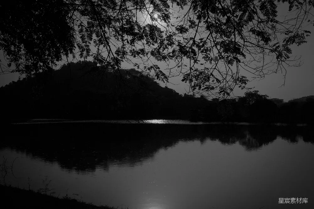 高清摄影 自然风光 黑白摄影 宁静 湖景 日落 湖畔黄昏