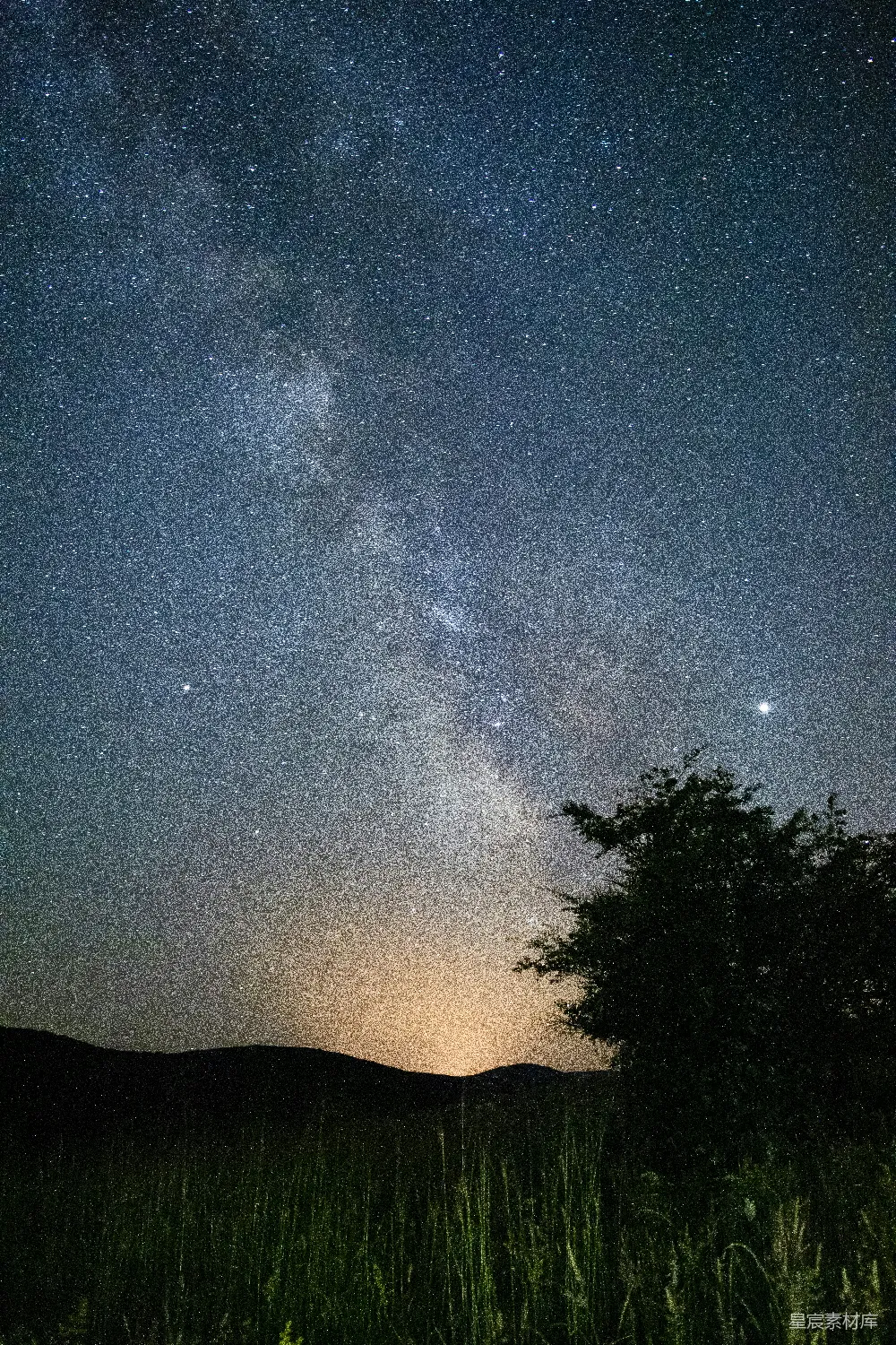 高清摄影 夜空 星河 自然 田野 宁静 银河下的田野