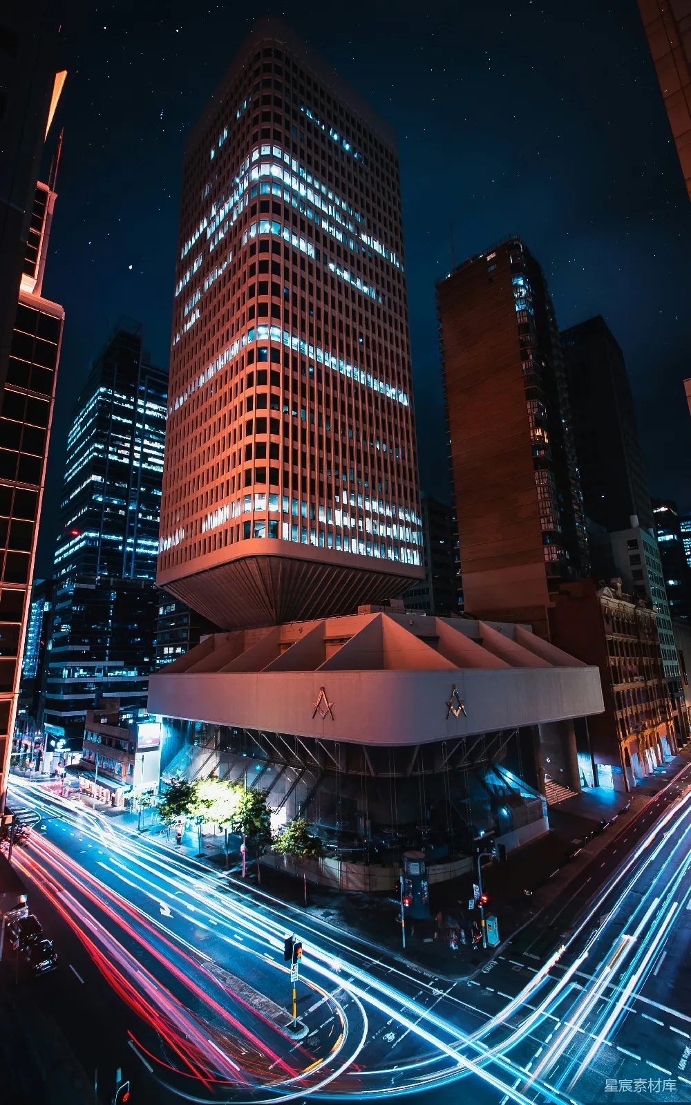 高清摄影 城市 夜晚 建筑 光线 现代 都市夜景中的摩天大楼