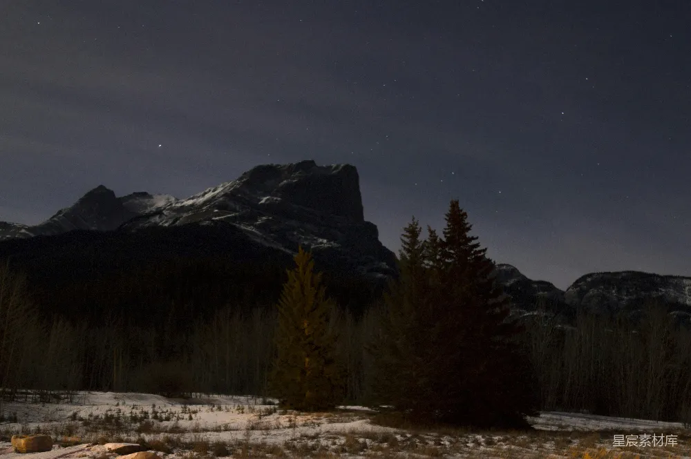 高清摄影 夜晚 山景 自然风光 宁静 摄影 夜幕下的雪山与松林