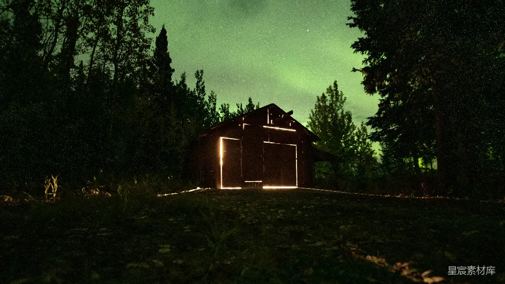 高清摄影 夜景 自然风光 森林 建筑 宁静 林间小屋的神秘夜景