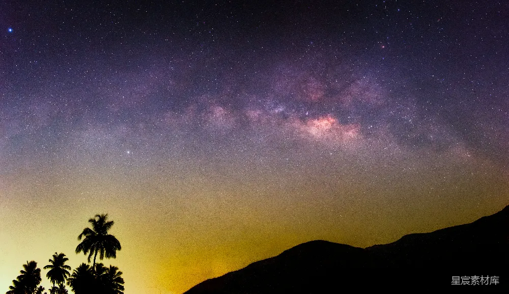 高清摄影 夜空 银河 星空 自然 风景 星河下的椰子树