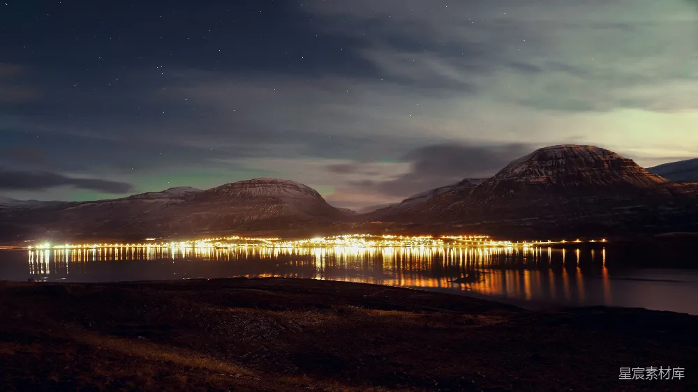 高清摄影 极光 夜景 山脉 湖泊 自然风光 极光下的夜景