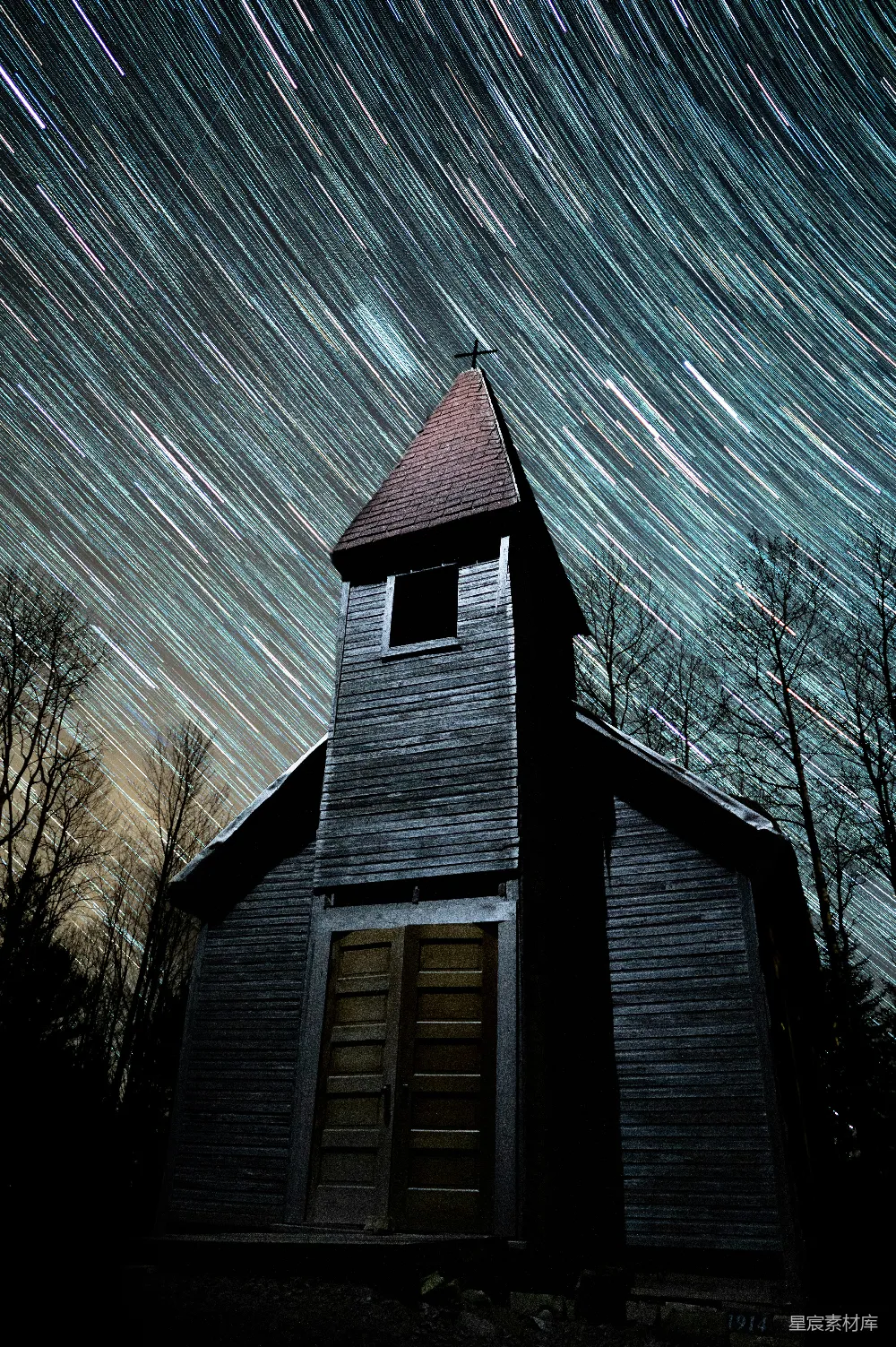 高清摄影 教堂 夜景 星轨 神秘 自然 夜空下的教堂