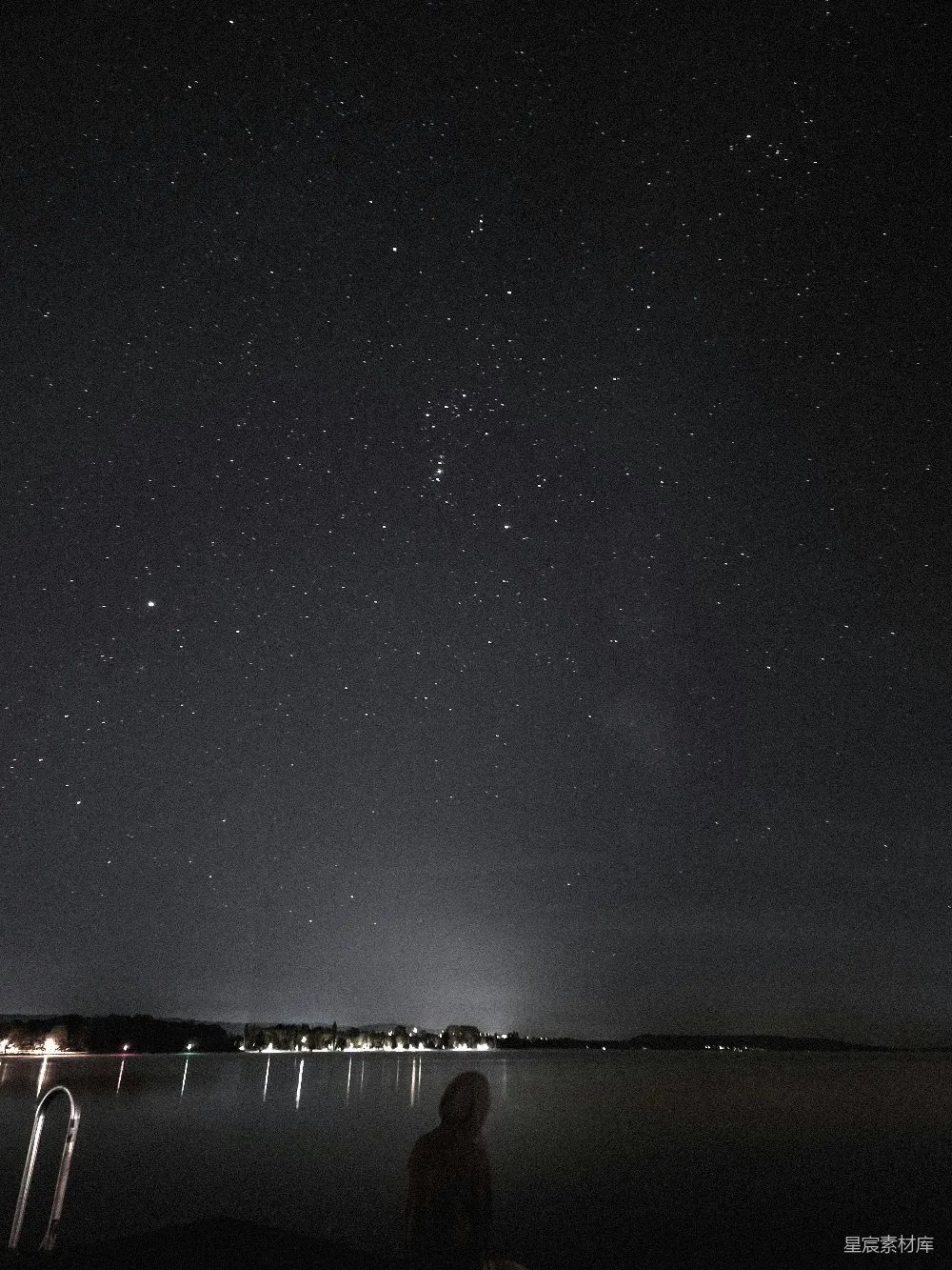 高清摄影 星空 宁静 自然 夜晚 湖边 湖边仰望星空的宁静夜晚