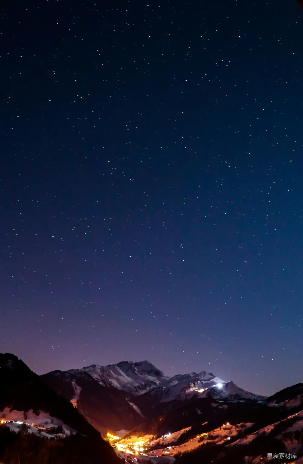 高清摄影 星空 山脉 自然风光 宁静 夜景 雪山下的星空