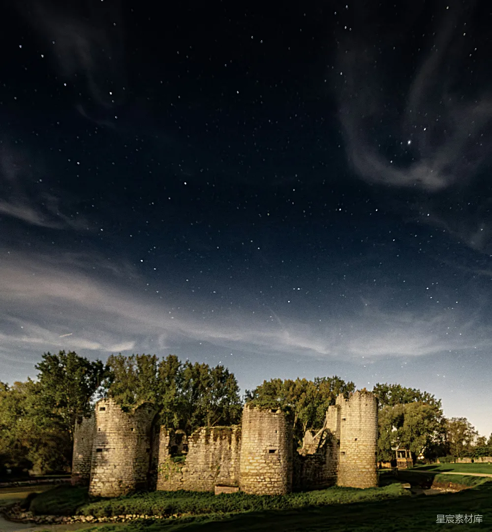高清摄影 古堡 遗迹 夜景 星空 历史 夜空下的古堡遗迹