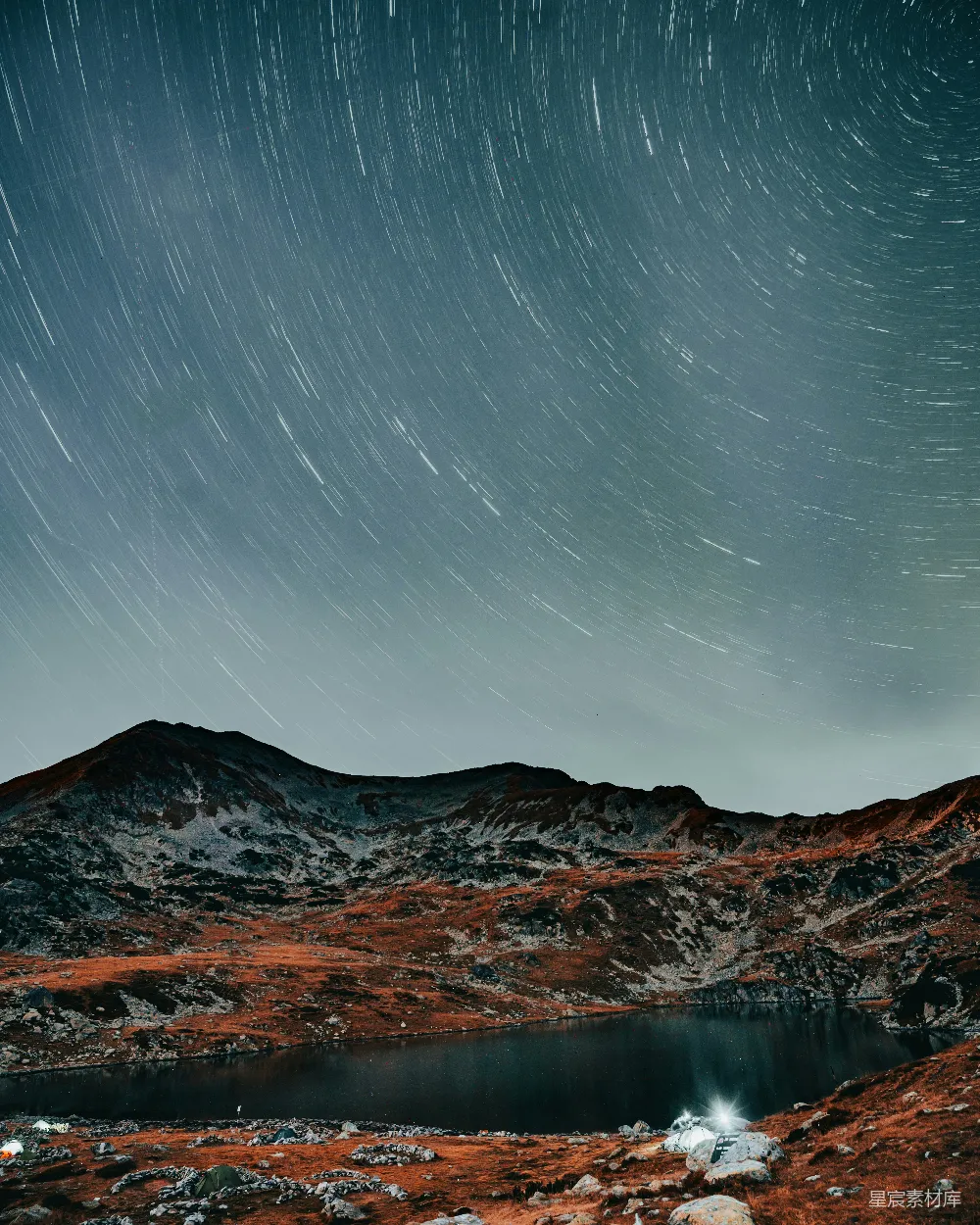 高清摄影 星空 山湖 夜景 自然风光 摄影 星轨下的静谧山湖