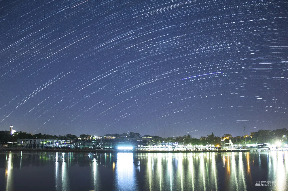 高清摄影 夜景 星轨 港湾 宁静 自然 星轨下的宁静港湾