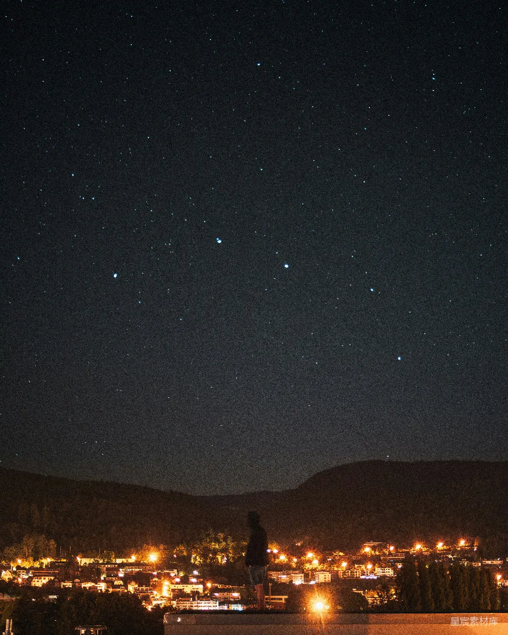 高清摄影 夜空 城市 星星 宁静 风景 仰望星空下的城市