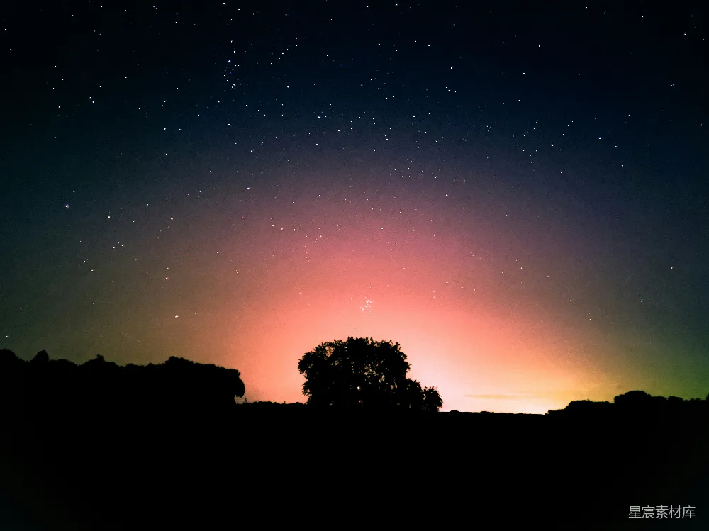 高清摄影 自然 夜景 宁静 星空 剪影 星空下的剪影树