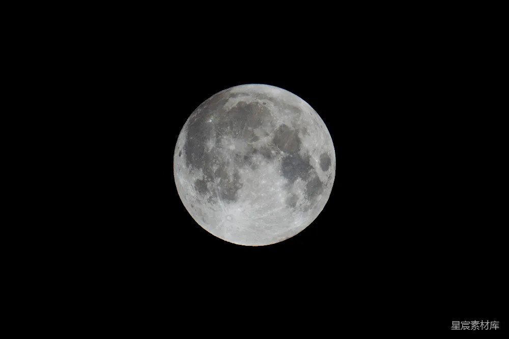 这张图片展示了夜空中一轮明亮的满月，其表面细节清晰可见，背景是深邃的黑色。这张照片捕捉到了宁静而神秘的自然美景，适合用作天文或自然主题的背景。
