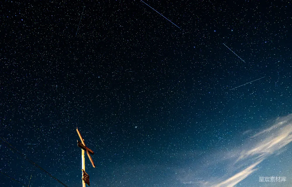 高清摄影 夜空 星星 宁静 宗教 自然 星空下的十字架