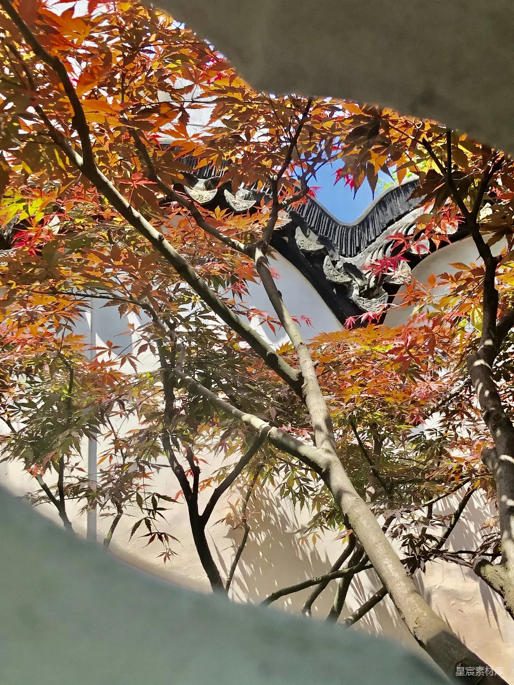 高清摄影 秋天 古建筑 红叶 传统 静谧 秋色映古墙