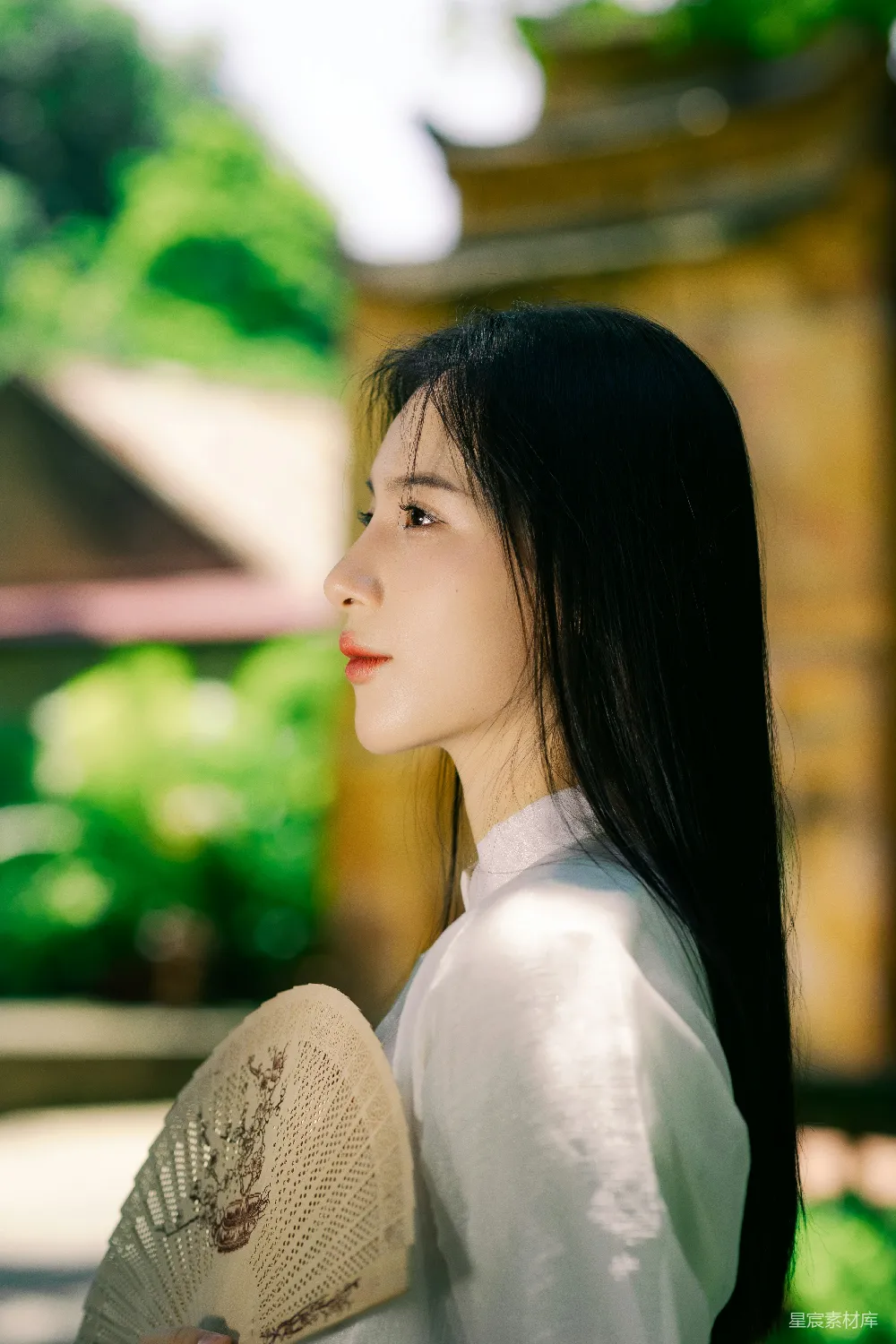 高清摄影 古典风 美人 扇子 自然 清新 古典美人的侧影
