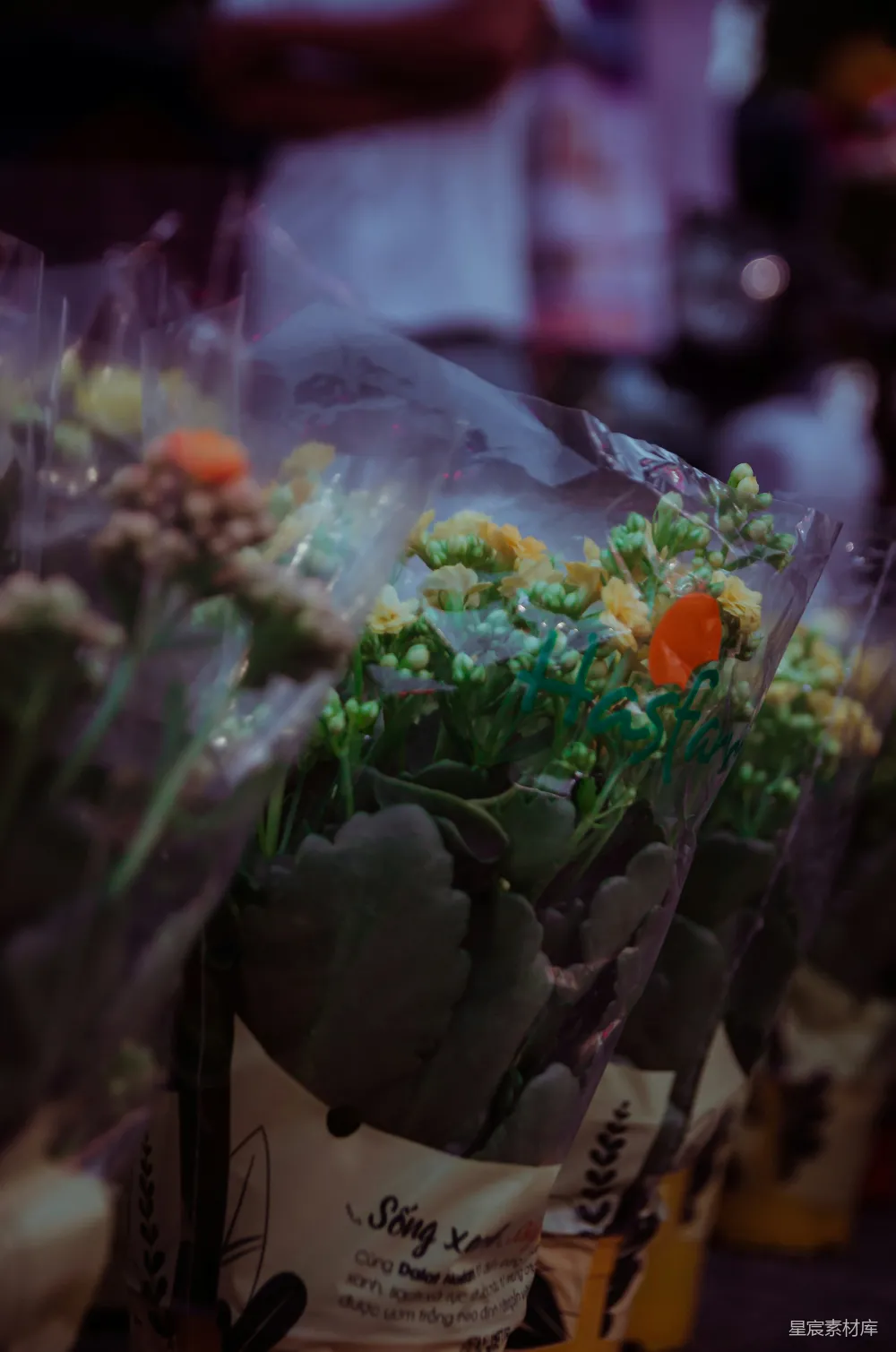 高清摄影 夜市 花束 市场 花卉 夜晚 夜市里的花束