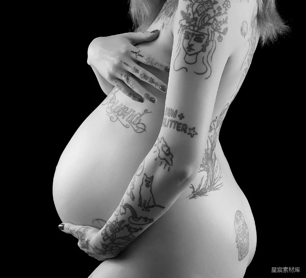 高清摄影 孕妇 纹身 怀胎 艺术写真 黑白摄影 怀胎纹身