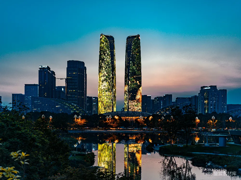 高清摄影 城市 夜晚 双子塔 现代建筑 城市景观 夜幕下的城市双子塔