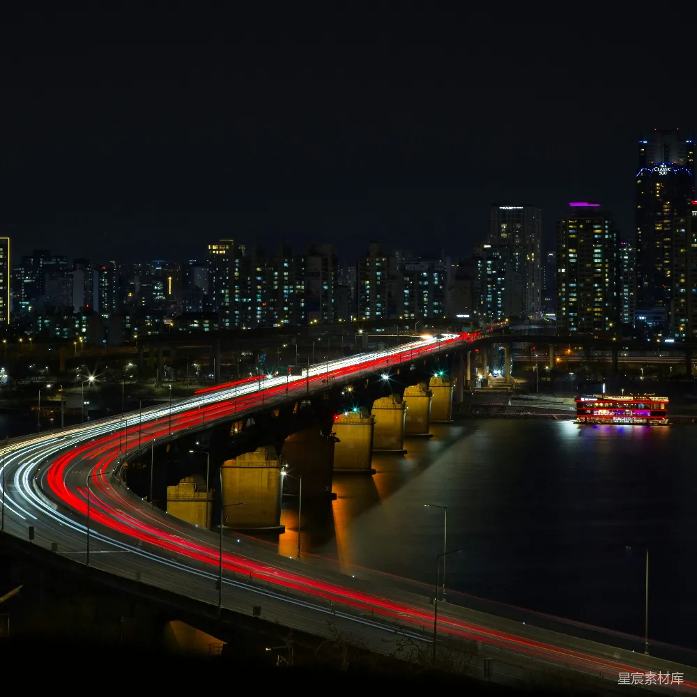 高清摄影 城市夜景 桥梁 交通流光 都市风光 夜晚 夜幕下的城市桥梁